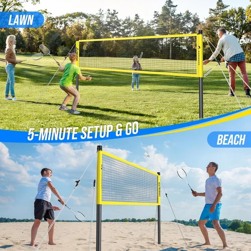 Vista 6 de Badminton Set for Backyard, Outdoor Badminton Net with Anti-Sag Design, 4 Professional Badminton Rackets, 4 Shuttlecocks and Carry Bag for Lawn or