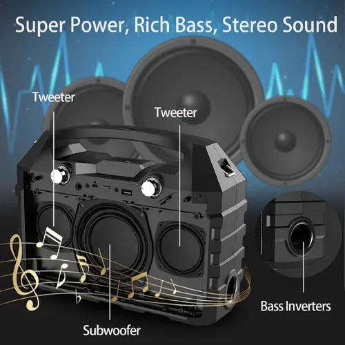 Vista 2 de Hotec Sistema de altavoces PA portátil Bluetooth inalámbrico, potente máquina de karaoke Bluetooth con micrófonos inalámbricos duales para karaoke