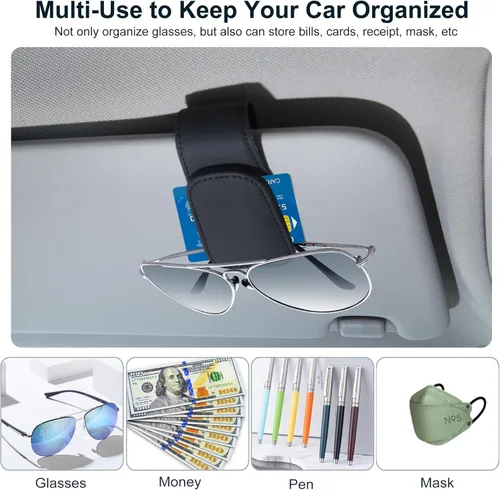 Vista 7 de 2 soportes para lentes de sol para visera de automóvil, clip magnético de cuero para visera de automóvil, clip para colgar gafas, adecuado