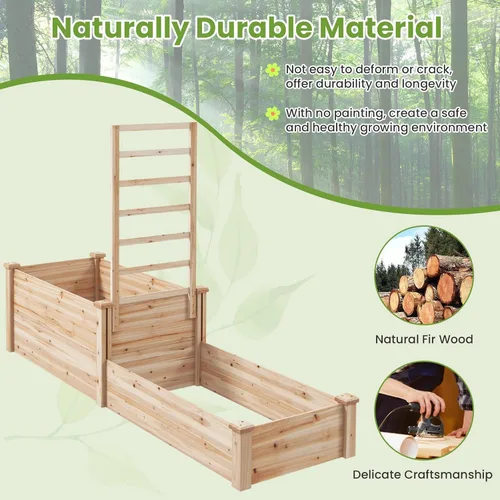 Vista 8 de S AFSTAR Cama de jardín elevada con enrejado y 2 jardineras, 88" x 25" x 53" kit de jardinera de madera para exteriores para flores, hierbas