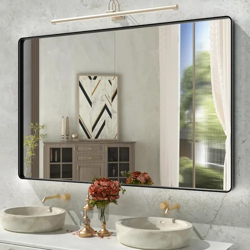 Vista 94 de Espejo de baño LED de 40 x 36 pulgadas con luces, retroiluminado y frontal iluminado para pared, antiempañamiento, regulable, memoria inastillable