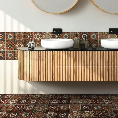 Vista 2 de Lukery Azulejo de despegar y pegar, impermeable, para cocina, mandala, azulejos autoadhesivos, azulejos de PVC, azulejos de pared, azulejos