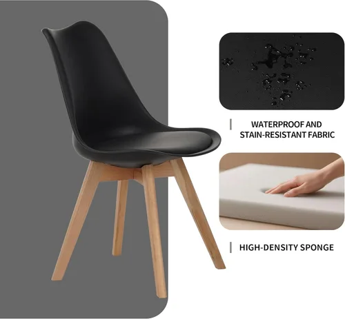 Vista 9 de Juego de 4 sillas de comedor de estilo moderno con patas de madera, sillas de cocina y comedor, juegos de mesa y sillas, silla de escritorio