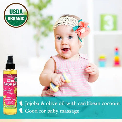 Vista 8 de US Organic Aceite de bebé con caléndula, coco caribeño suave, certificado orgánico por USDA, aceite de jojoba y oliva con vitamina E, sin alcohol