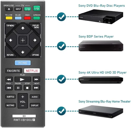Vista 2 de Control remoto para Sony Blu-Ray Remote y Sony Blu Ray reproductor de DVD BD Disc 3D Streaming 4K Ultra HD UHD HDR Home Theater BDP Series Player