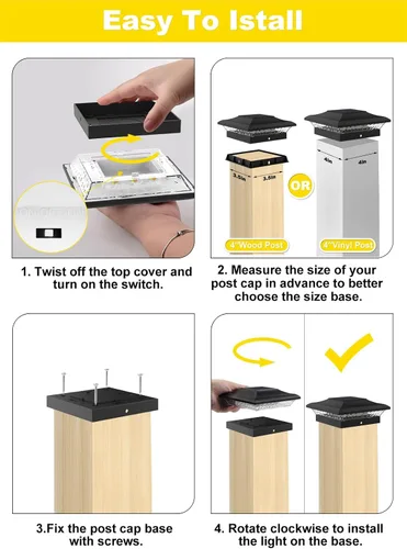 Vista 9 de T-SUN Luces Solares para Tapas de Postes Paquete de 6 para Postes de Vinilo/Madera de 4x4, Impermeables para Exteriores Blanco Cálido y Frío