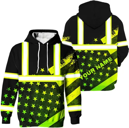 Vista 20 de Sudadera con capucha de alta visibilidad con la bandera de Estados Unidos para hombre, sudadera con capucha reflectante de seguridad