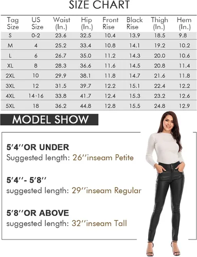 Vista 6 de Ecupper Pantalón para mujer con efecto realce elástico de talle alto de piel sintética Tallas chica 26 regular 29 grande 32