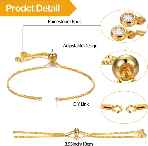 Vista 5 de Sureio 10 Piezas Pulseras Deslizantes Ajustables para Hacer Joyas Cadenas de Pulseras para Hacer Joyas DIY Accesorios Cadenas Extensoras con Dorado