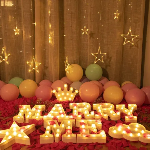 Vista 7 de Laerjin Letras iluminadas, luces LED de marquesina con lámpara de mesa de escritorio, para decoración de fiestas, bodas, lámpara de iniciales