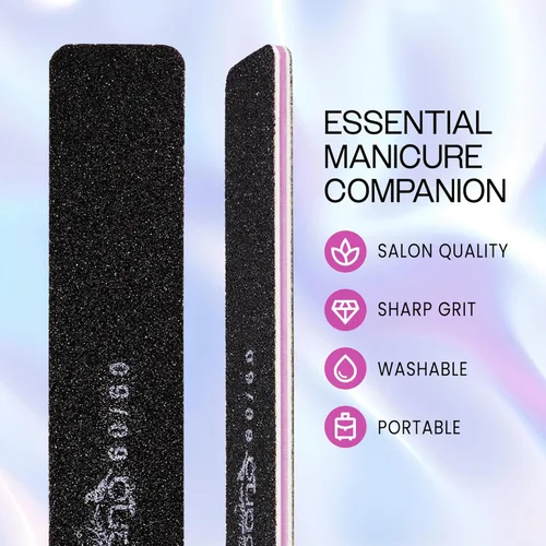 Vista 3 de 10 PIEZAS Limas de Uñas Profesionales PANA de Doble Cara Tamaño Jumbo - Negro, Grano 60/60 - Lima de Uñas Tipo Esmeril Lima Pulidora de Uñas