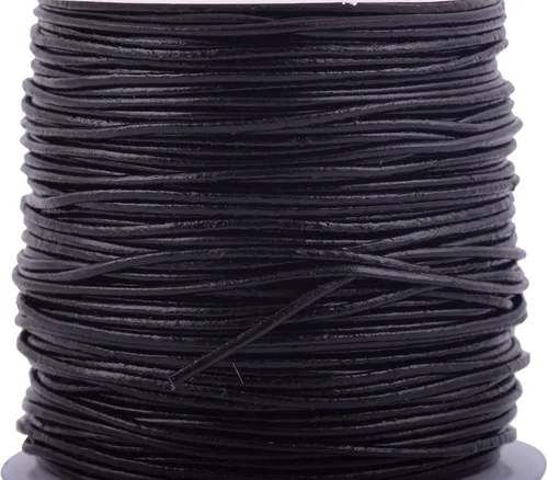Vista 2 de KONMAY Cordón redondo de cuero real de 0.039 pulgadas, cordón de cuero negro de 25 yardas para hacer joyas, collares, pulseras y manualidades