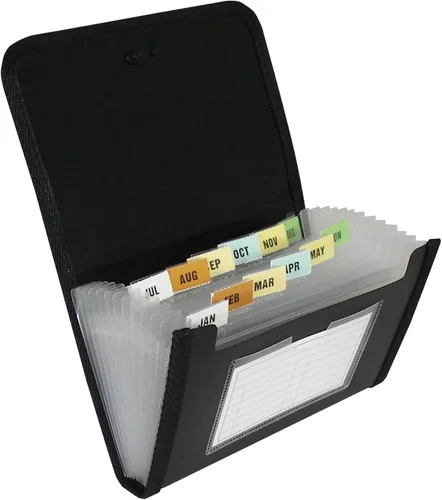 Vista 2 de Carpeta expandible tamaño cupón, línea C, con 13 bolsillos, en color, Negro/Gris