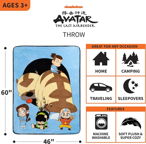 Vista 3 de Franco Ropa de cama de felpa suave para niños, manta de micro raschel, 46 x 60 pulgadas, Avatar The Last Airbender