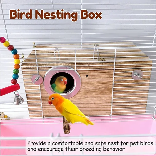 Vista 5 de Tfwadmx Caja nido de periquitos transparente para loros, cajas de cría de periquitos, cajas de cría de periquitos de madera con perca para pájaros