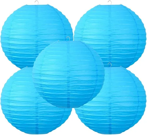 Vista 10 de Linternas de papel de estilo chino, juego de 5, adecuadas para decoración de fiestas (morado claro, 6 pulgadas)