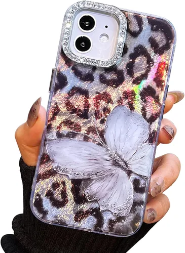Vista 105 de I-MGAE-IN-AR - Funda diseñada para iPhone 12 y 12 Pro, diseño de mariposa plateada brillante, funda protectora de poliuretano termoplástico, suave