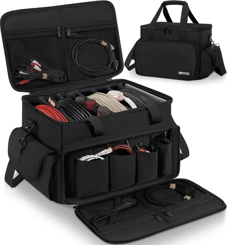 Vista 11 de IBVIVIC Bolsa de Cables para DJ con 6 Divisores Desmontables Bolsa de Cables de Alta Capacidad para Conciertos para Cables, Equipo de DJ Negro
