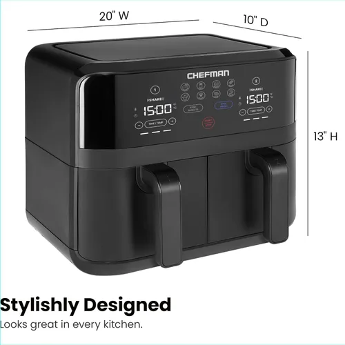 Vista 8 de Chefman TurboFry Touch Freidora de Aire Doble, Maximiza las Comidas Más Saludables con Capacidad de Doble Canasta, Controles Digitales de Un Toque