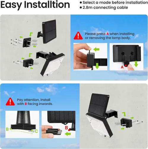 Vista 9 de Luces solares de inundación al aire libre, 294 luces LED con sensor de movimiento al aire libre, luz solar de inundación impermeable IP67