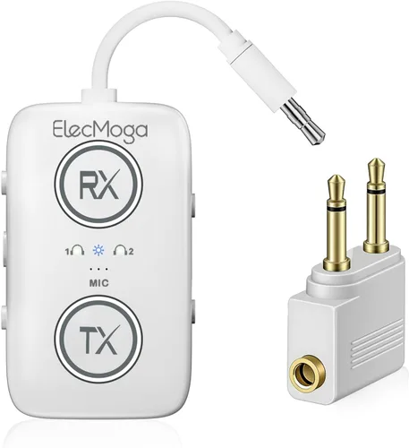 Vista 11 de 2025 Actualizado Transmisor Bluetooth 5.4 para Avión con Conjunto de Chips Qualcomm, ElecMoga Esenciales de Viaje para Avión Soporta 2 AirPods