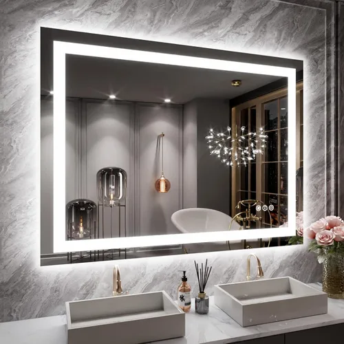 Vista 39 de LOAAO Espejo de baño LED de 72 x 32 pulgadas con luces, antiniebla, regulable, retroiluminado + iluminado frontal, espejo de tocador de baño