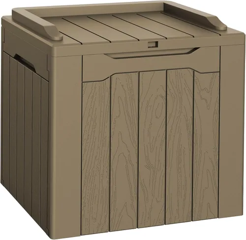 Vista 14 de Flamaker Caja de Almacenamiento al Aire Libre de 80 Galones de Resina Impermeable Caja de Cubierta Caja de Entrega con Textura de Madera Contenedor