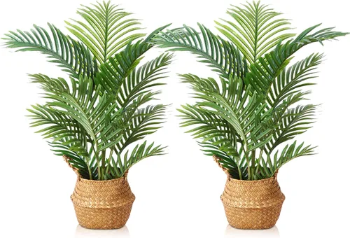 Vista 9 de LOMANTO Planta artificial de palmera Majesty, plantas artificiales de 2 pies para decoración del hogar, pequeños árboles artificiales en maceta