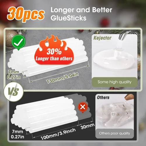 Vista 3 de Pistola de pegamento caliente a prueba de fuego, kit de mini pistola de pegamento con 30 barras de pegamento, pistola de pegamento de 20W con barras