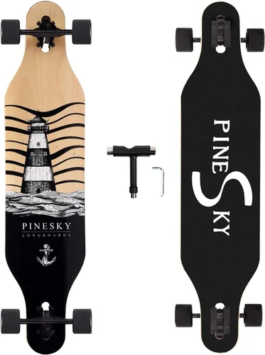 Vista 10 de Patineta longboard de 41 pulgadas, 8 capas, de arce natural, patineta completa para andar, cortar, hacer estilo libre y descender colinas