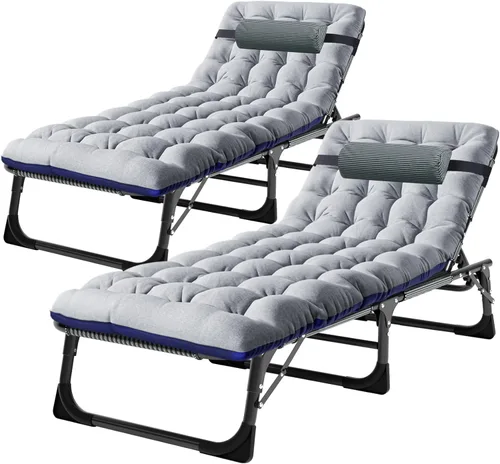 Vista 10 de NAIZEA Sillón plegable, cuna plegable 3 en 1 con colchón, silla reclinable de 4 posiciones para patio, reclinable ajustable para exteriores