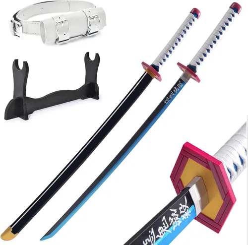 Vista 11 de Espada Demon Slayer de 41 pulgadas, con soporte de exhibición y cinturón, espada de Rengoku/espada de Tanjiro/espada de Zenitsu/textura original