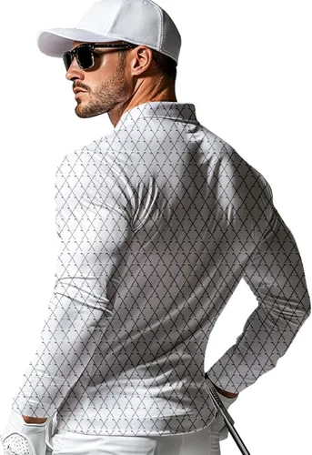 Vista 2 de Camisa de golf de manga larga para hombre, secado rápido, 3 botones, trabajo, pesca, al aire libre, casual, cuello