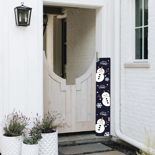 Vista 4 de Letrero navideño para porche Let It Snow decoración colgante de invierno para puerta delantera, letrero vertical de madera de bienvenida