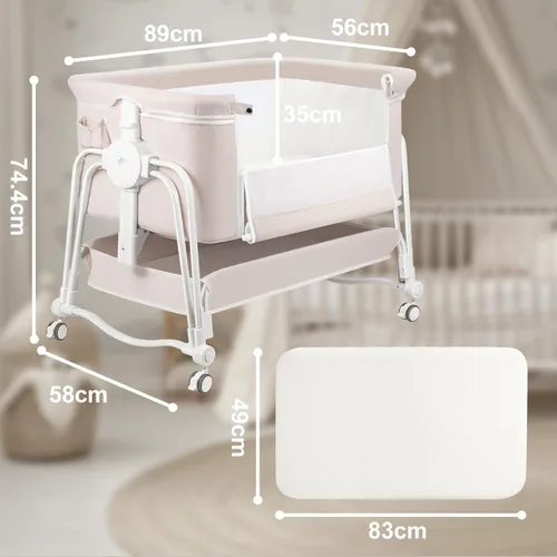 Vista 6 de suihuooo Moisés 4 en 1 para bebé, cuna mecedora con ruedas bloqueables, almacenamiento, mosquitera y colchón incluidos, moisés ajustable de 7 Crema