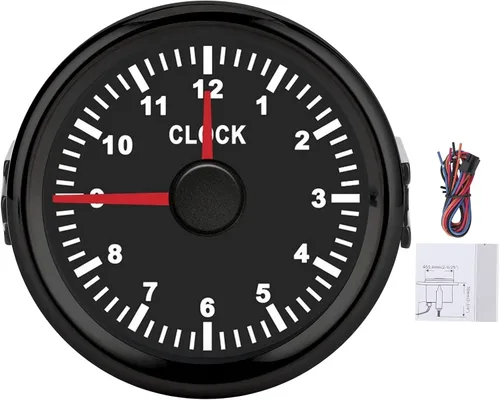 Medidor de reloj con esfera, instrumento de calibre de reloj de 2 pulgadas/2.047 in, medidor de hora 0 a 12 horas, retroiluminación roja de 12 V/24
