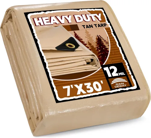 Vista 49 de RAINDEWAY Lonas de 4x8 pies, lona multiusos de poliéster a rayas de 12 mil, impermeable, con ojales y bordes reforzados, lonas rojas/blancas