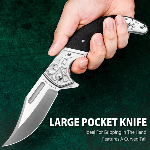 Vista 4 de VALHALLA Cuchillo de bolsillo, cuchillo plegable de acero D2 de 3.7 pulgadas, cuchillo de bolsillo para hombres con mango G10, regalos para hombres