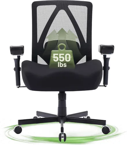 Silla de oficina grande y alta de 550 libras, silla de escritorio ergonómica con cojín de asiento grueso en forma de W y reposabrazos 4D, silla de