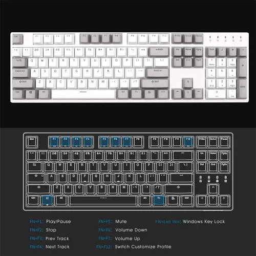 Vista 7 de DURGOD Teclado mecánico para juegos Cherry MX Red Interruptores Tipo C Tenkeyless 104 teclas con cubierta antipolvo para jugadormecánico blanco