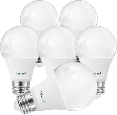 Vista 10 de Linkind Bombilla LED A19, equivalente a 40 W, 5 W 2700 K, blanco suave, 450 lúmenes no regulables, base estándar E26, certificación UL de eficiencia