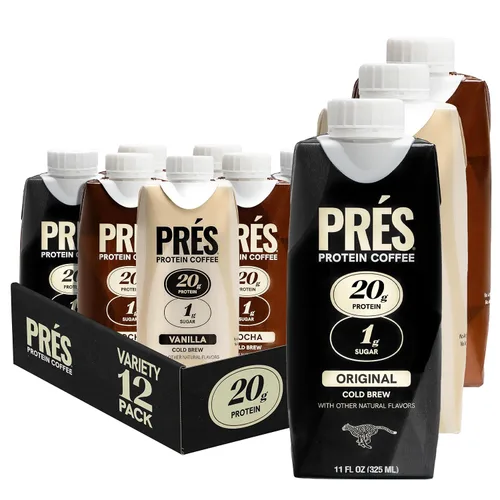 Vista 8 de PRES - Café proteico, original, alto en proteínas, cerveza fría real, 0.71 onzas de proteína, 0.4 oz de azúcar, 100 calorías, aperitivos