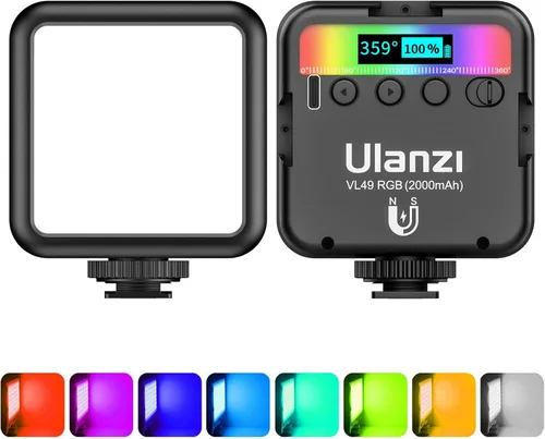 ULANZI VL49 Luces de Video RGB, Luz de Cámara LED 360° Color Completo Iluminación de Fotografía Portátil con 3 Zapatas Frías, 2000mAh Recargable CRI