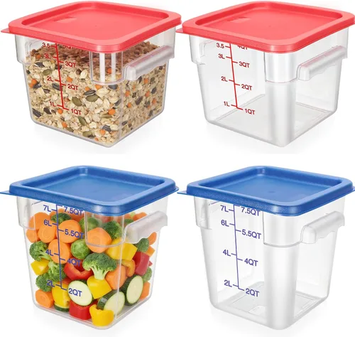 Vista 13 de Lallisa 4 recipientes transparentes de almacenamiento de alimentos de 8 cuartos y 4 cuartos con tapas, asas y escalas, recipientes cuadrados