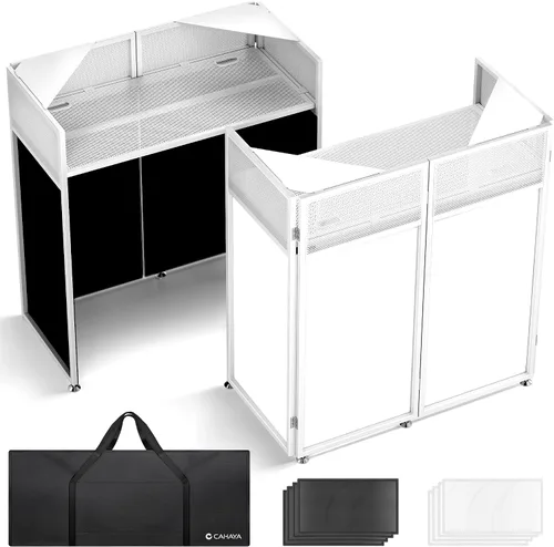 Vista 10 de CAHAYA - Cabina de DJ portátil de metal resistente, estación de mesa plegable para DJ Negro