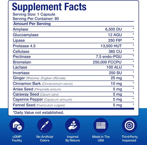 Vista 2 de Suplemento de enzimas multidigestivas a base de plantas, suplemento de digestión clínicamente formulado con hierbas calmantes y enzimas para mujeres