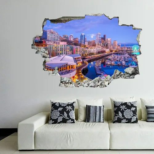 Vista 6 de Calcomanías de pared rotas 3D Memphis Tennessee TN Downtown Drone Skyline de 36 x 24 pulgadas, vinilo de pared extraíble, despegar y pegar