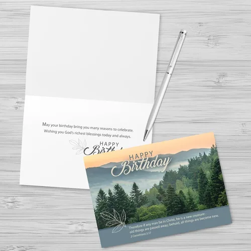 Vista 5 de Faithfully Yours surtido de tarjetas de cumpleaños de diseño paisaje, la majestad de Dios con versículos bíblicos