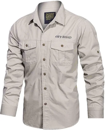 Camisa de trabajo para hombre, manga larga con botones, bolsillos dobles en el pecho para oficina y uso casual
