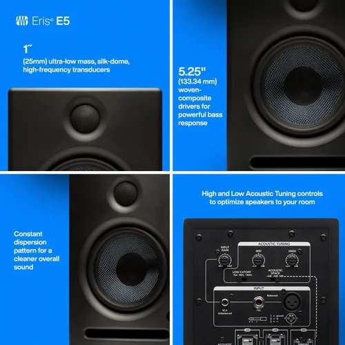 Vista 4 de PreSonus Eris E5 Par de monitores de estudio de campo cercano de 5.25" de 2 vías